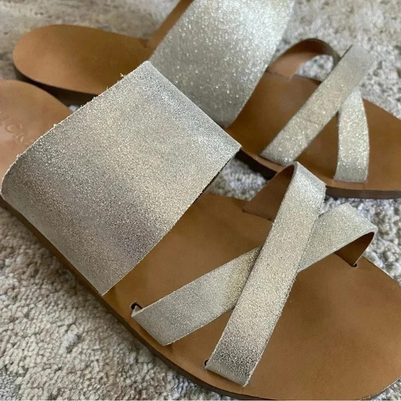 J. Crew Metallic Shimmer Gold Bali Glitter Leather Sandals Slides Flip Flops: 9 - Picture 6 of 9